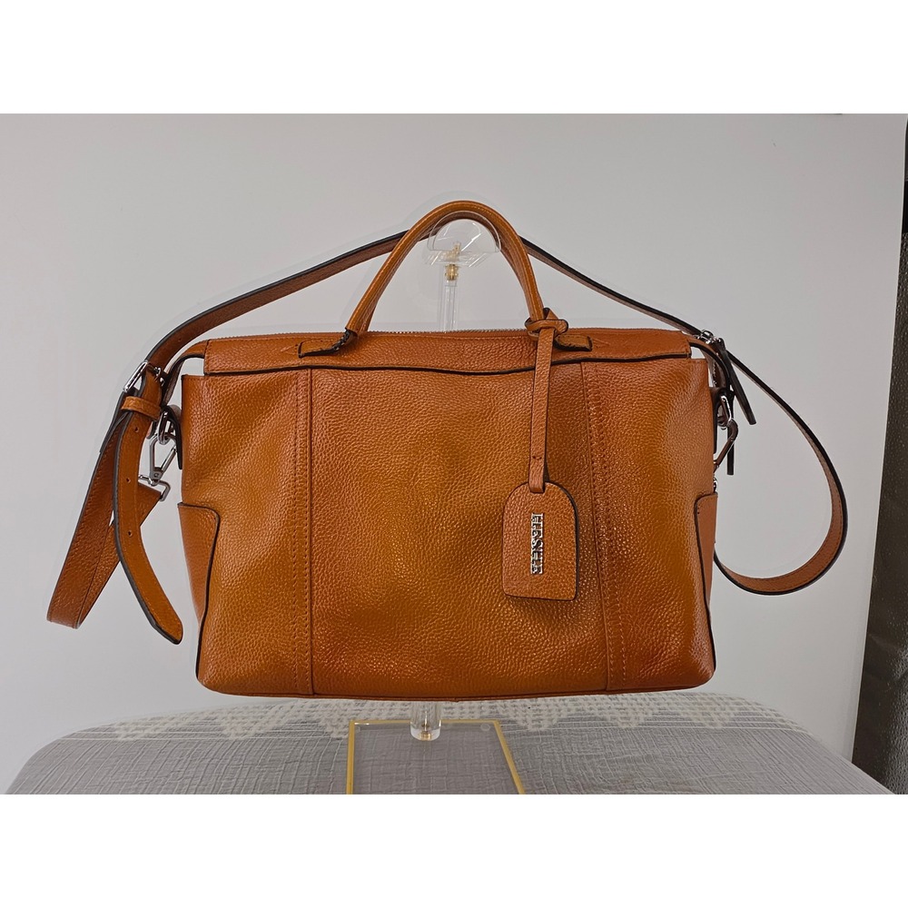 Heshe Women Tan Brown Pebbled Leather Satchel Handbag Crossbody Bag
